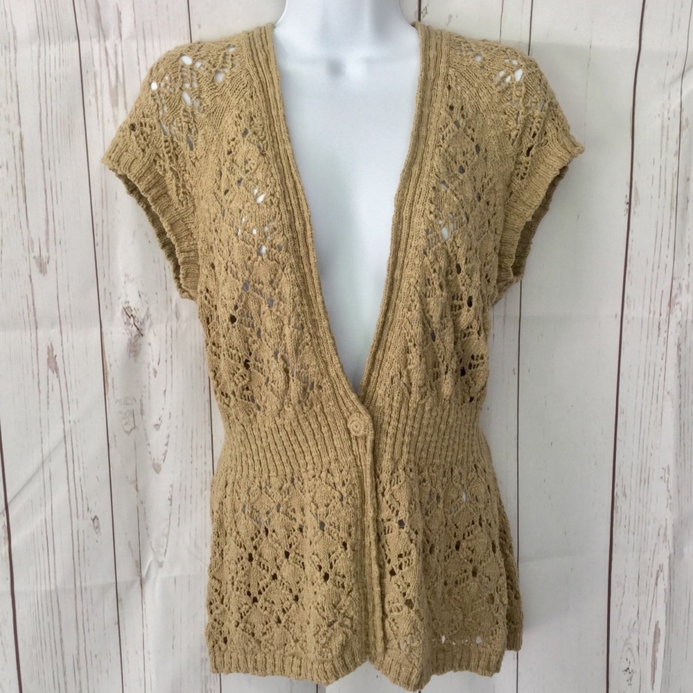 CK Short Sleeve Crochet Knit Cardigan Sweater